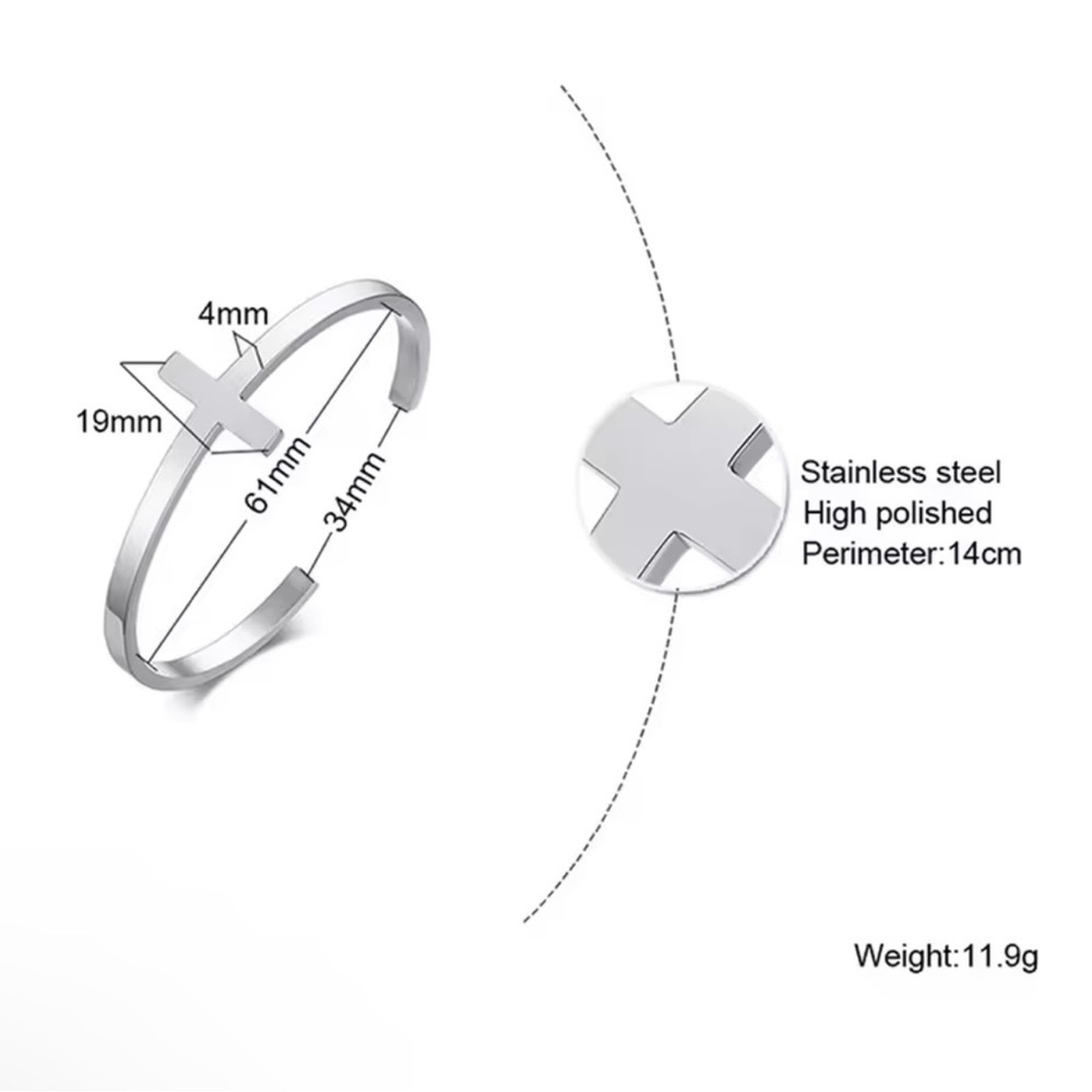 Cross Stainless Steel Bangle Bracelet Geometry Open Cuff  Bangle for Men - Picture 3 of 4